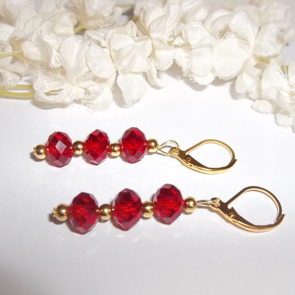 Sexy Red & Gold Earring Set Sparkly Handmade Fashion Jewelry Pair Dangly 6329 - Picture 4 of 7